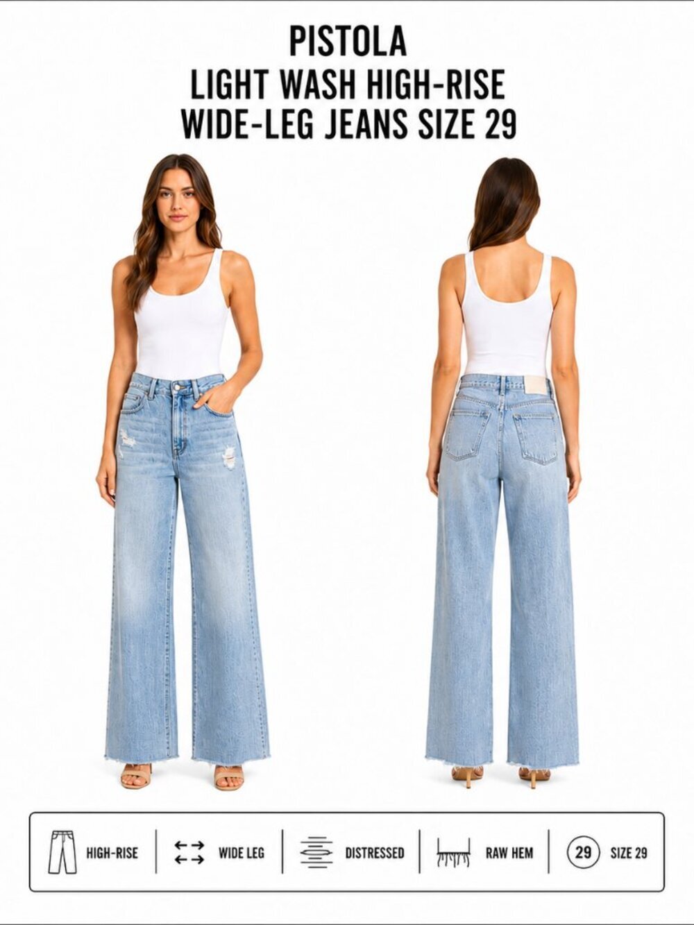 PISTOLA LIGHT WASH HIGH-RISE WIDE-LEG JEANS SIZE 29